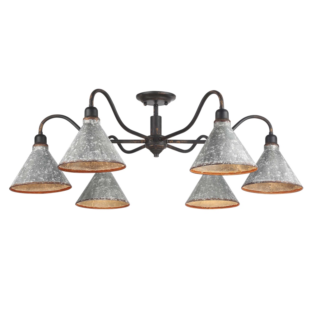 Wry Lighting Jasper 6-light Semi-Flush Mount in Antique Black Iron